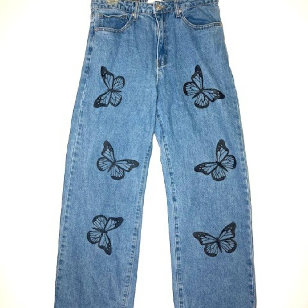 Blue Butterfly Print Women's Jeans
